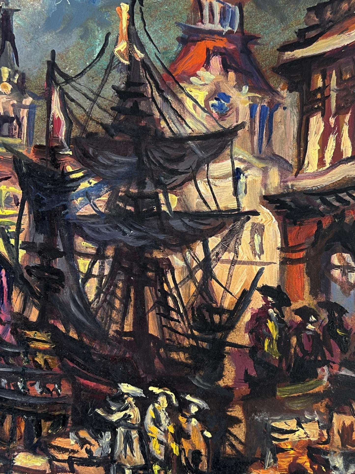 Vibrant oil painting of grand sailing ship by Alexander Arkadievich Litvinov