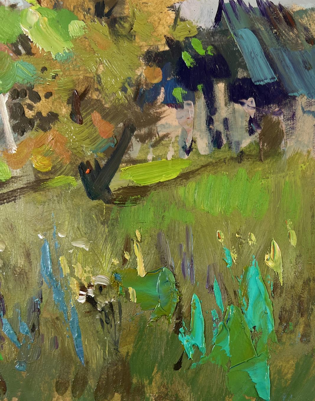 Vibrant oil painting of rustic village Memories near the house by Yuriy Suprunchuk