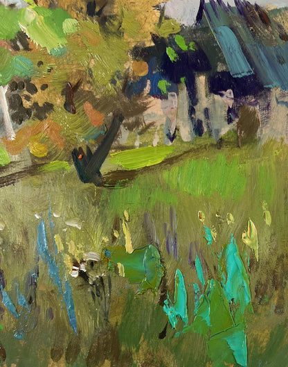 Vibrant oil painting of rustic village Memories near the house by Yuriy Suprunchuk