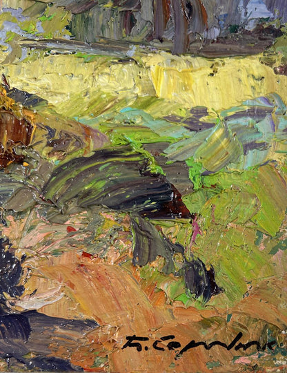 Impasto oil painting The road among the trees by Boris Serdyuk
