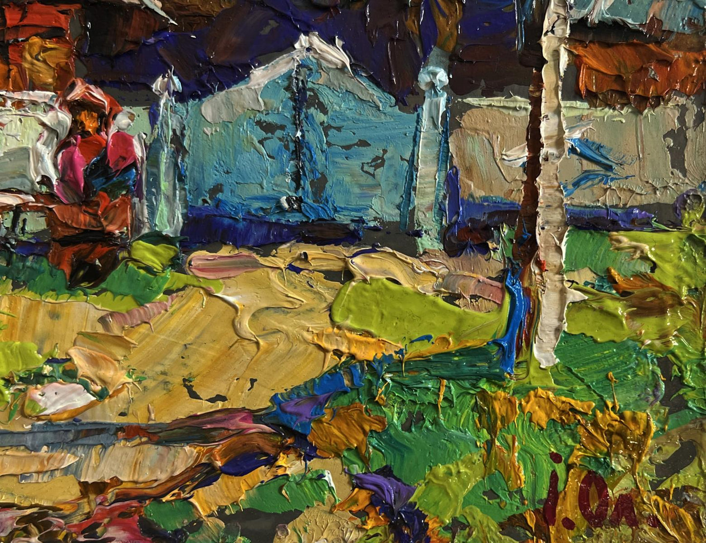 Vibrant impressionist oil painting Relaxing on a bench by Oleksiy Ivanyuk