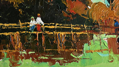 Oil painting Walking on the river bridge by Oksana Ivanyuk