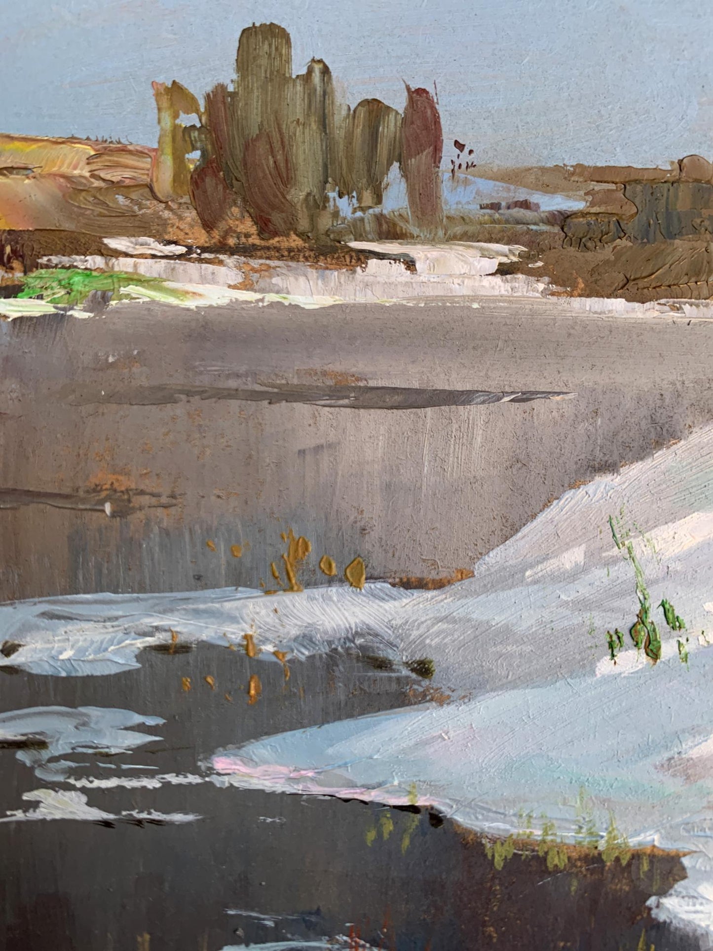 Impressionistic thawed river oil painting by Yuriy Suprunchuk