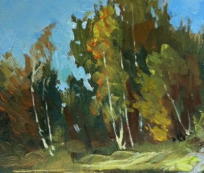 Textured oil painting Flowing among the Trees by Yuriy Suprunchuk autumn forest scene