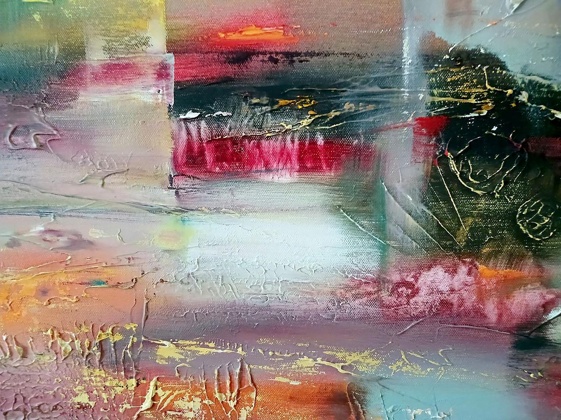 Abstract Evening oil painting by Anatoly Tarabanov in red, orange, black, gold