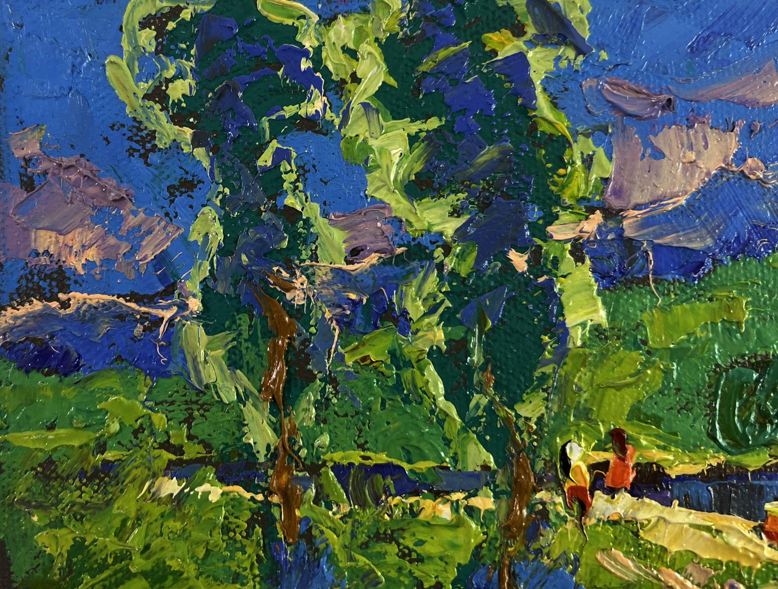 Vibrant impressionist oil painting by Oleksiy Ivanyuk of summer trees and field paths