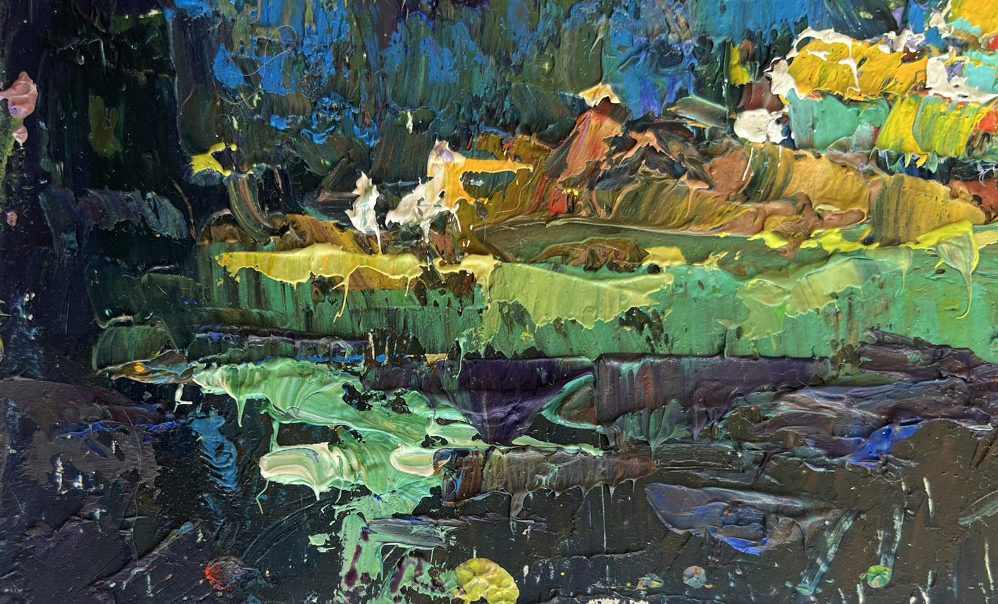 Vibrant impressionist oil painting of moonlit night by Oksana Ivanyuk