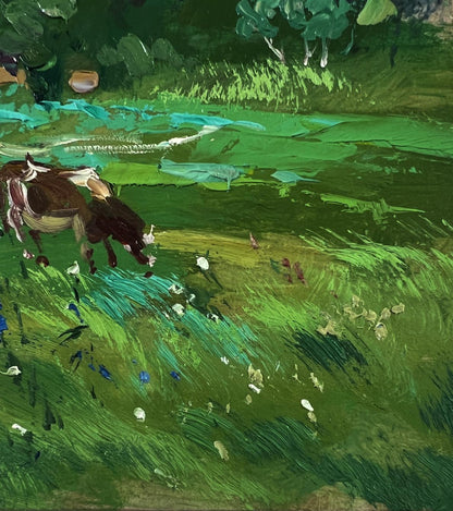 Rustic cow grazing in green field, Yuriy Suprunchuk oil painting