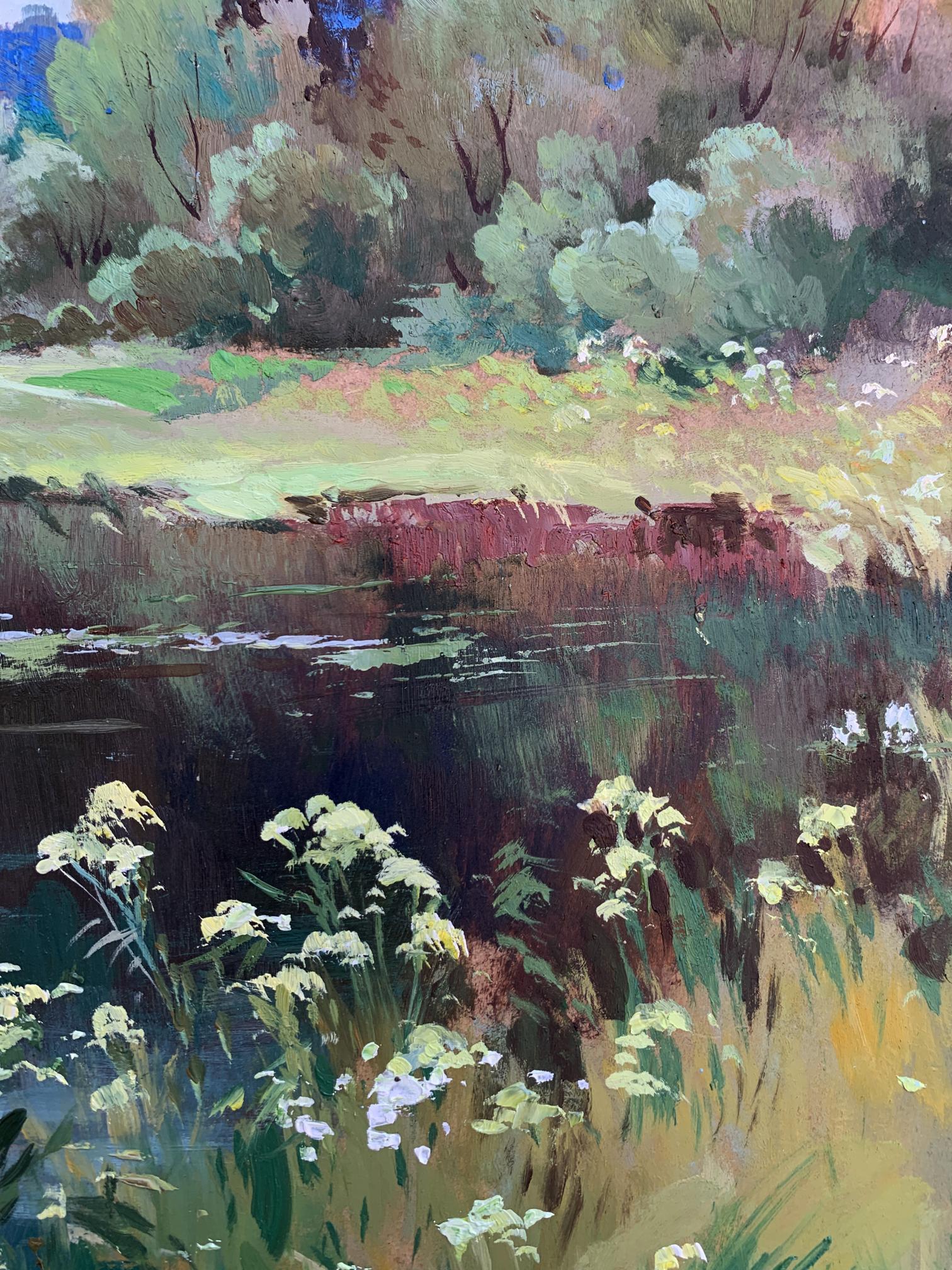 Vibrant impressionist oil painting of riverbank by Yuriy Suprunchuk