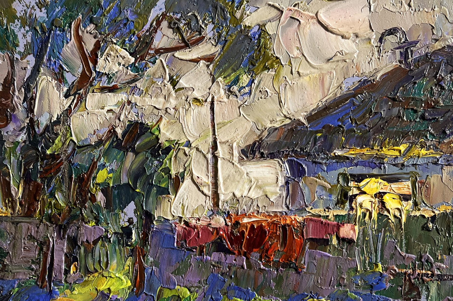 Textured impasto oil painting Saturday night at home by Oksana Ivanyuk
