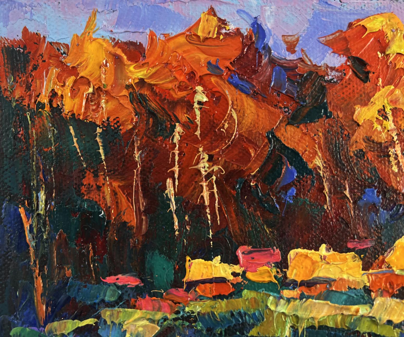 Vibrant impressionist oil painting Fires ignite darkness and silence by Oksana Ivanyuk