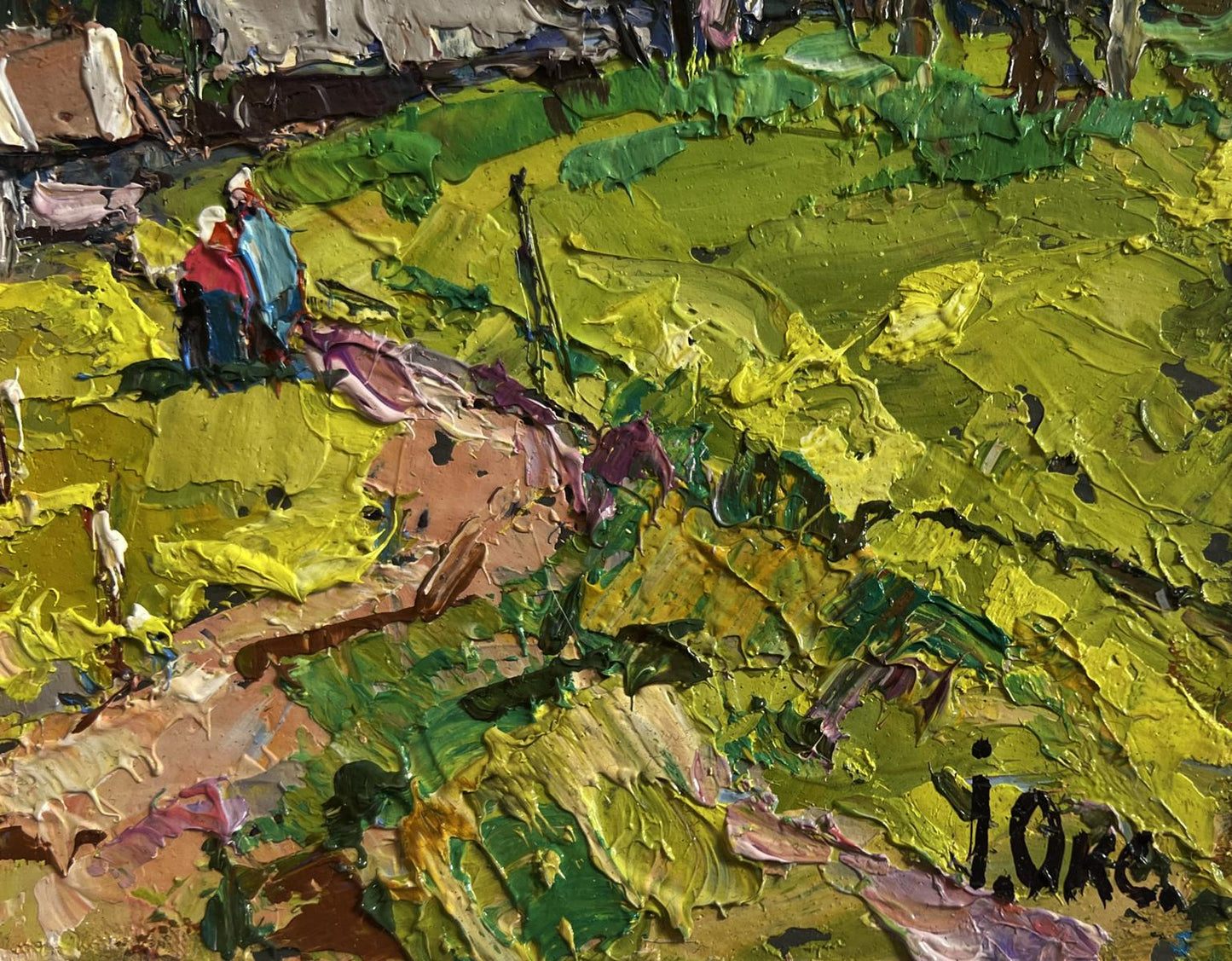 Vibrant impressionist oil painting On the edge of the village by Oksana Ivanyuk