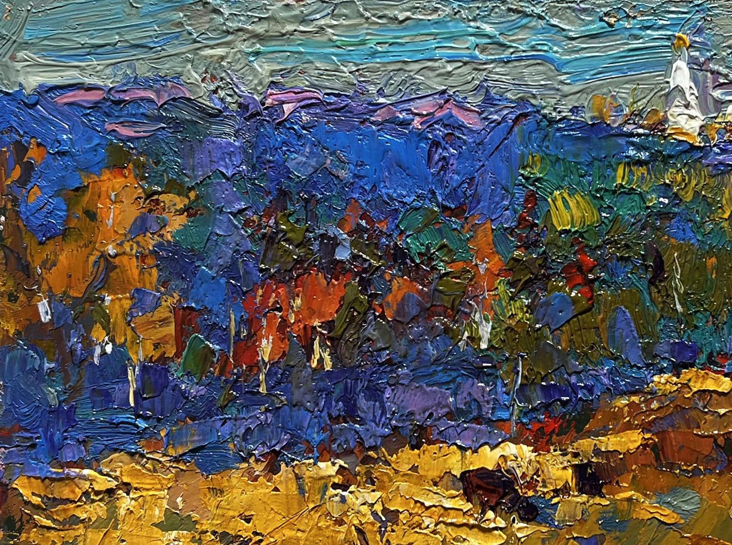 Vibrant impressionist oil painting Autumn light fog by Oksana Ivanyuk