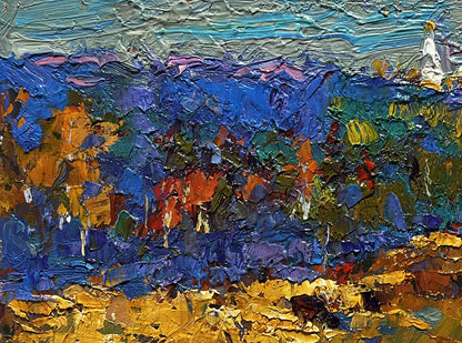 Vibrant impressionist oil painting Autumn light fog by Oksana Ivanyuk