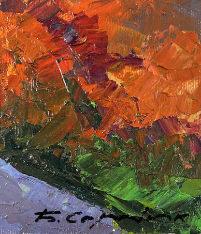 Vibrant impressionist oil painting of Castle on the Hill and Autumn by Boris Serdyuk