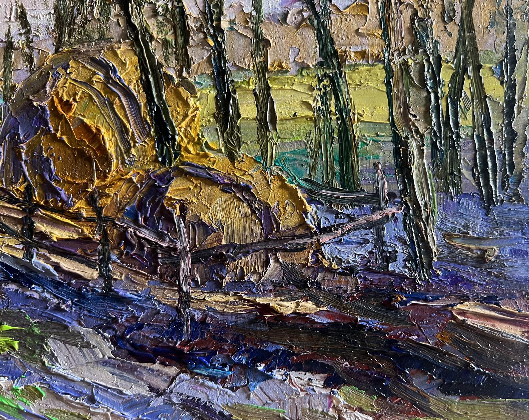 Textured impasto oil painting March days in the field by Boris Serdyuk