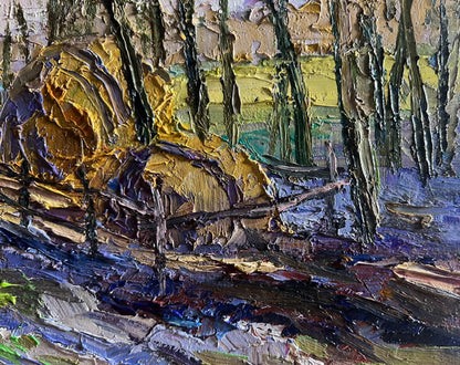 Textured impasto oil painting March days in the field by Boris Serdyuk