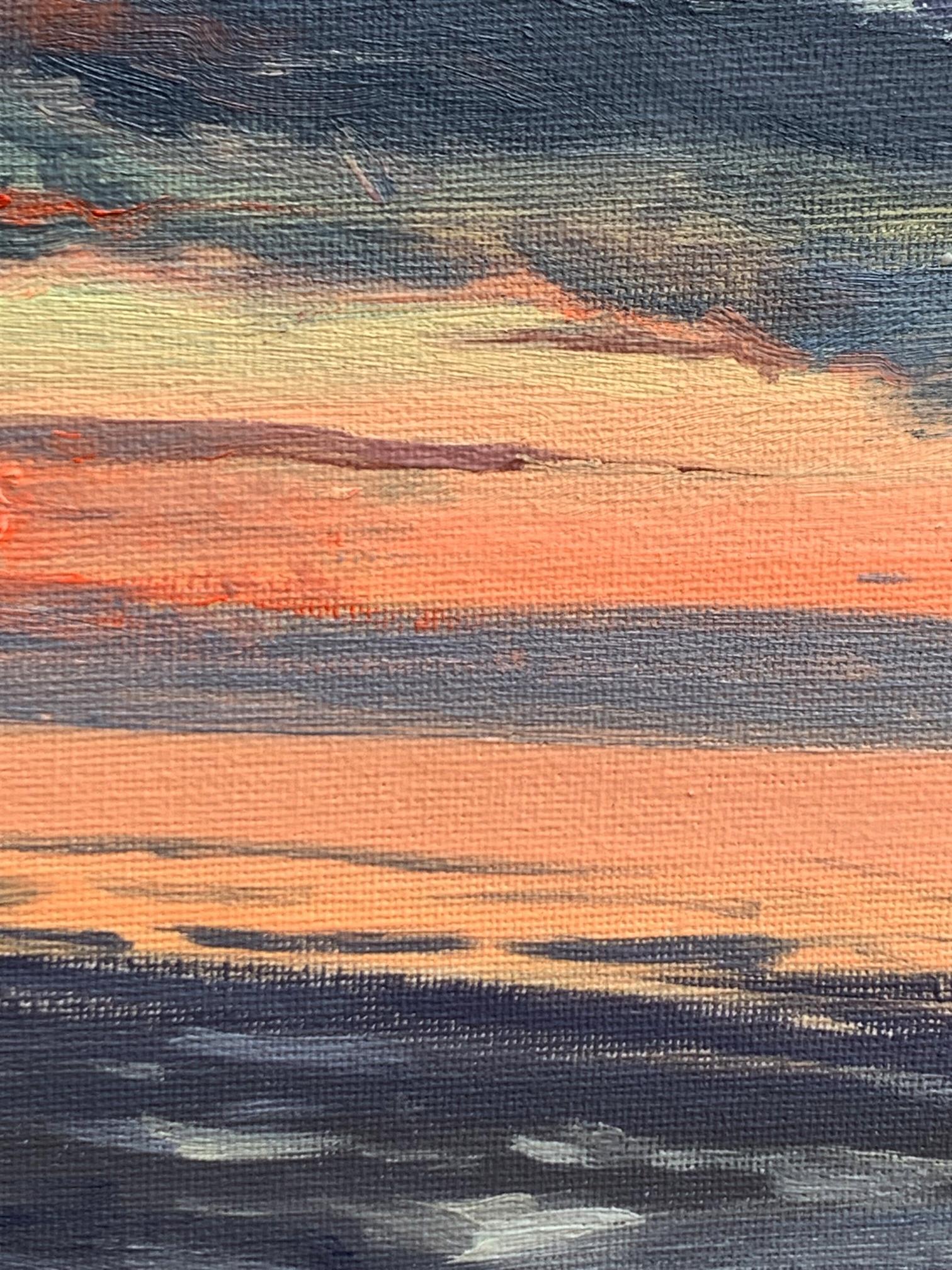 Oil painting Sunset at sea by Tatyana Derdey textured canvas sunset