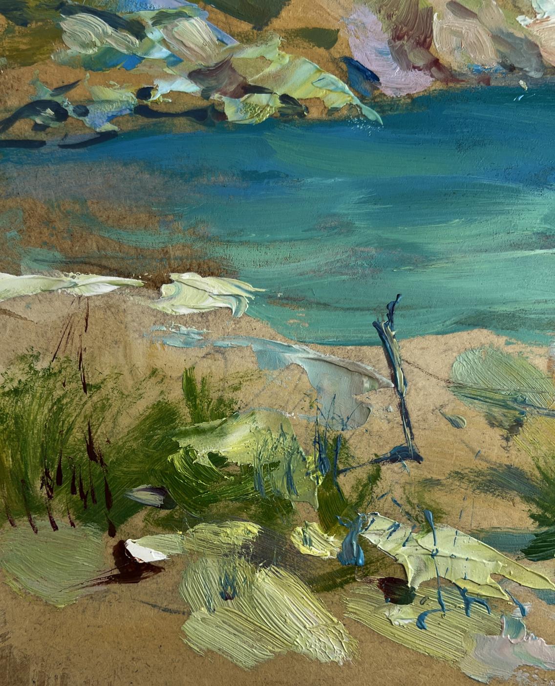 Textured impressionist oil painting of Yuriy Suprunchuk boat on seashore