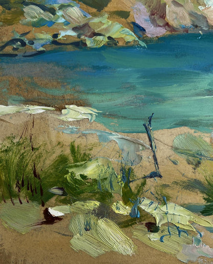 Textured impressionist oil painting of Yuriy Suprunchuk boat on seashore
