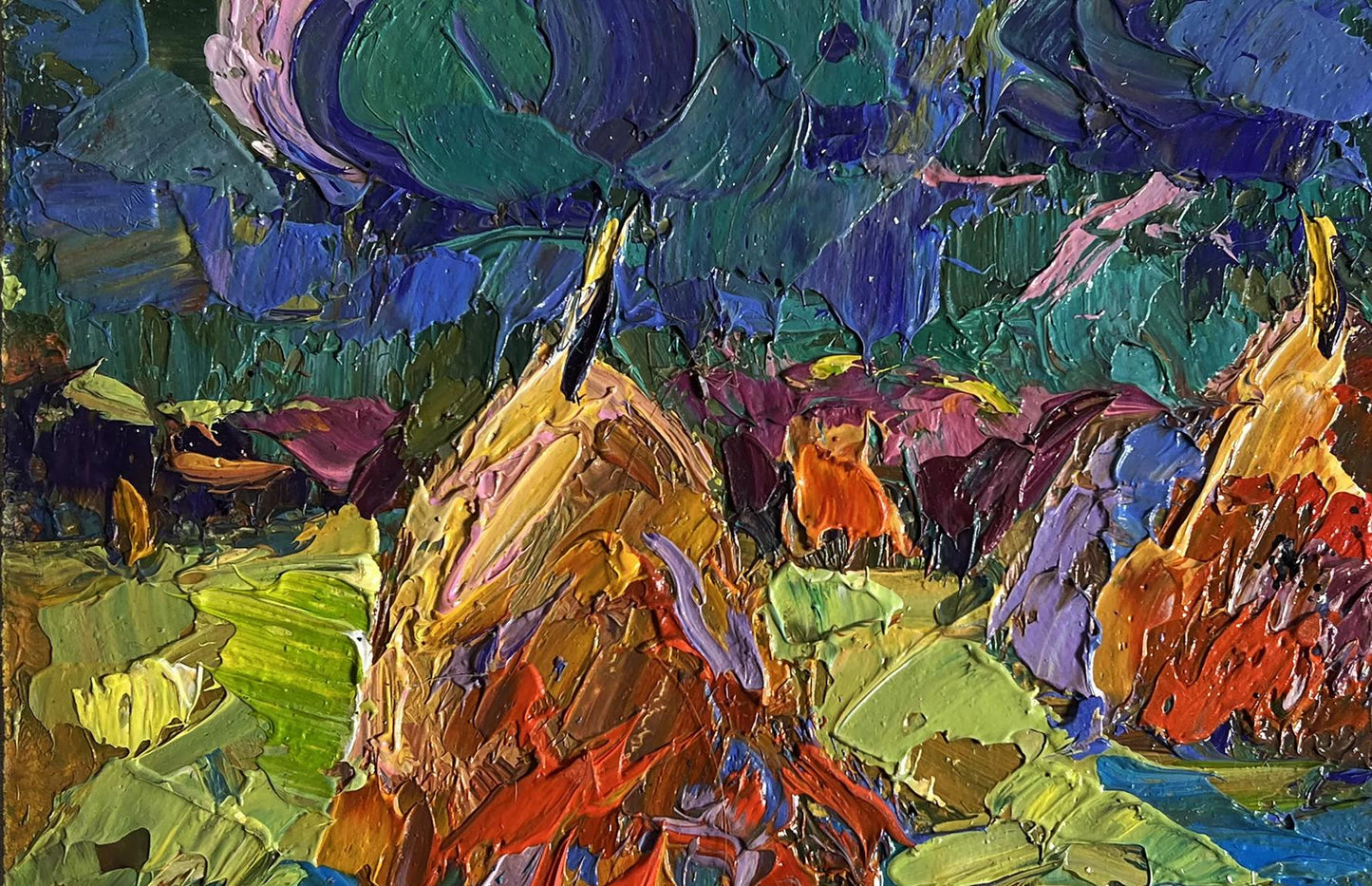 Vibrant impressionist oil painting Walking through the evening field by Oksana Ivanyuk