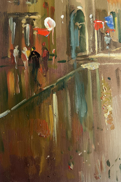Abstract oil painting of rainy old town corner by Yuriy Suprunchuk