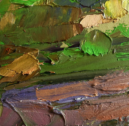 Oil painting Autumn road to the mountains by Boris Serdyuk impasto texture