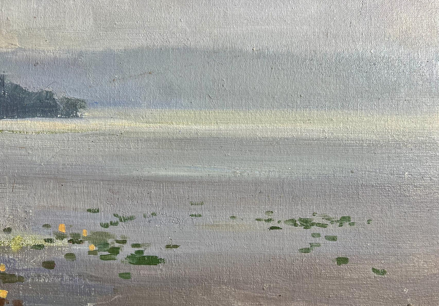 Oil painting Tranquility by the River by Tatyana Derdey, tranquil water scene