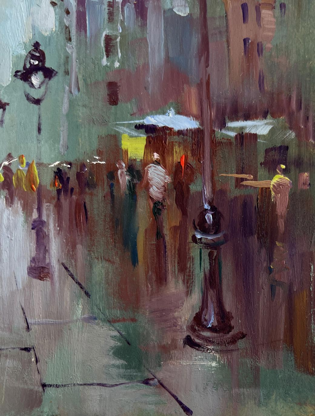 Oil painting of impressionistic city life hustle bustle by Yuriy Suprunchuk
