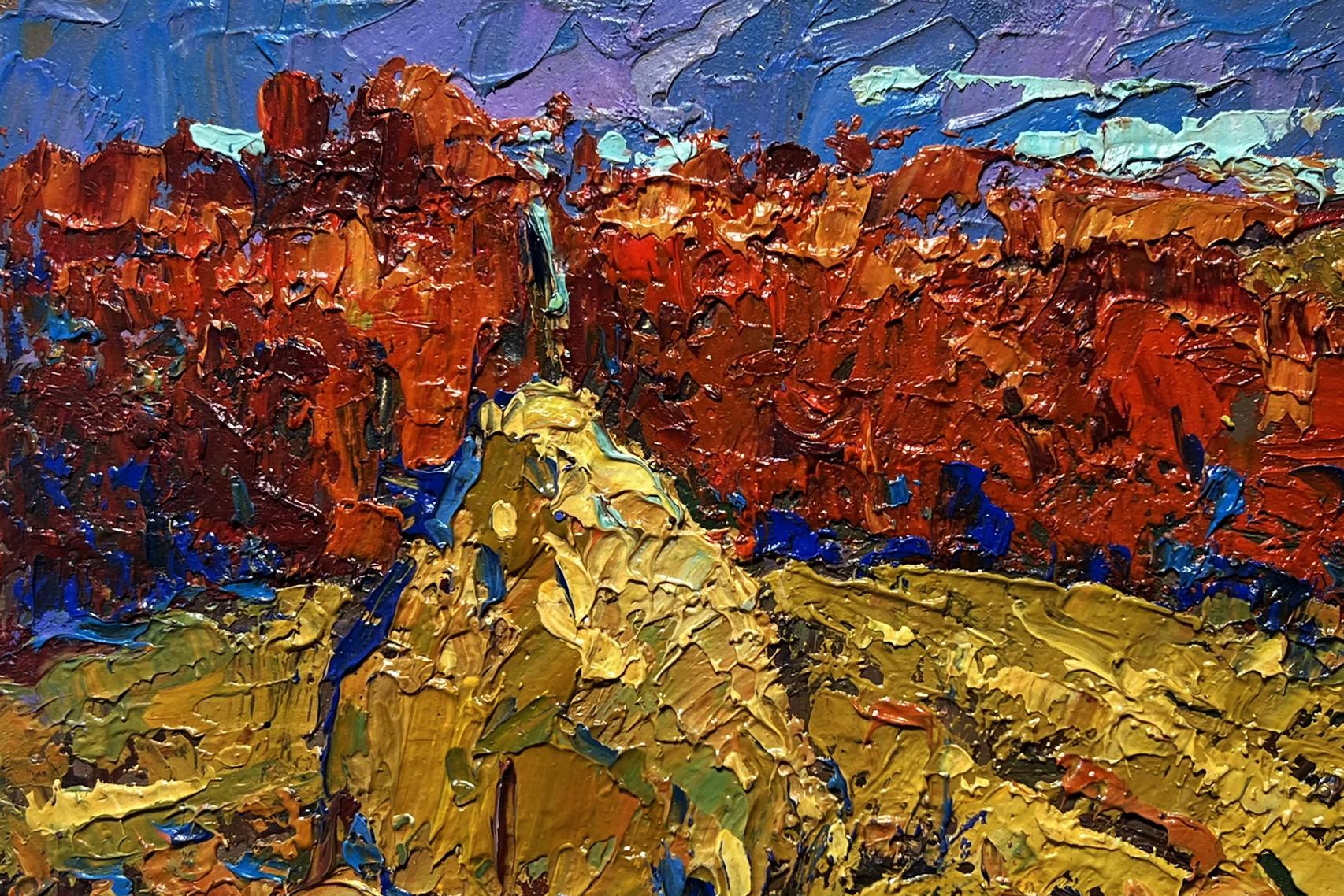 Oil painting Autumn smell of the field by Oksana Ivanyuk, vibrant red rocks