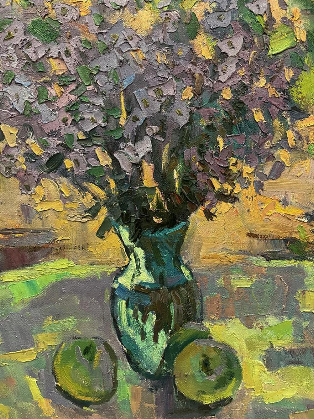 Oil painting Summer bouquet by Oleksandr Andreev in teal vase