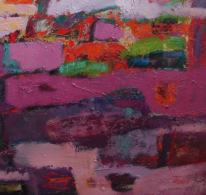 Vibrant impasto oil painting Abstraction in blackberry flowers by Tatyana Shulyak