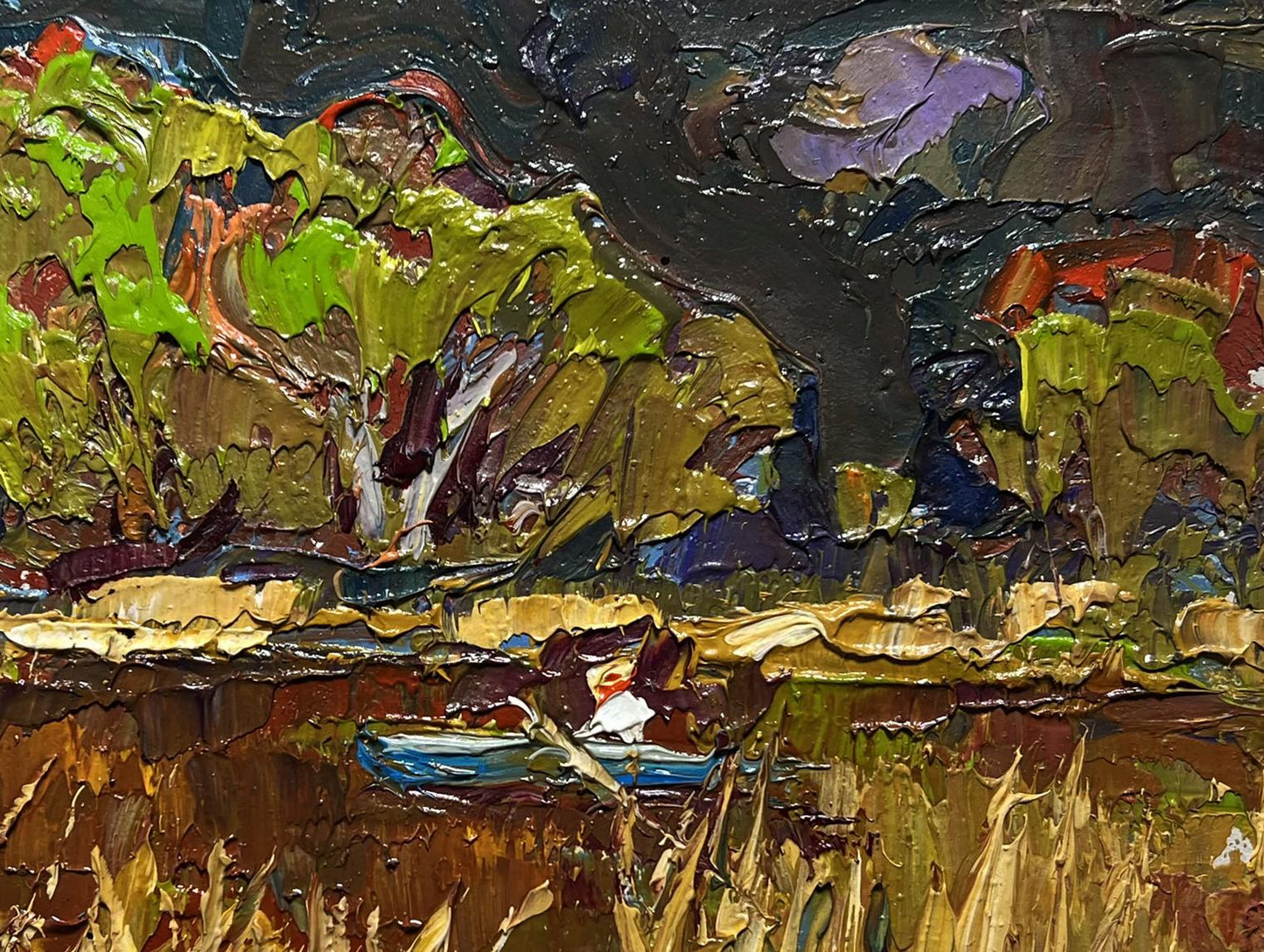 Impasto oil painting Going fishing after the rain by Oksana Ivanyuk
