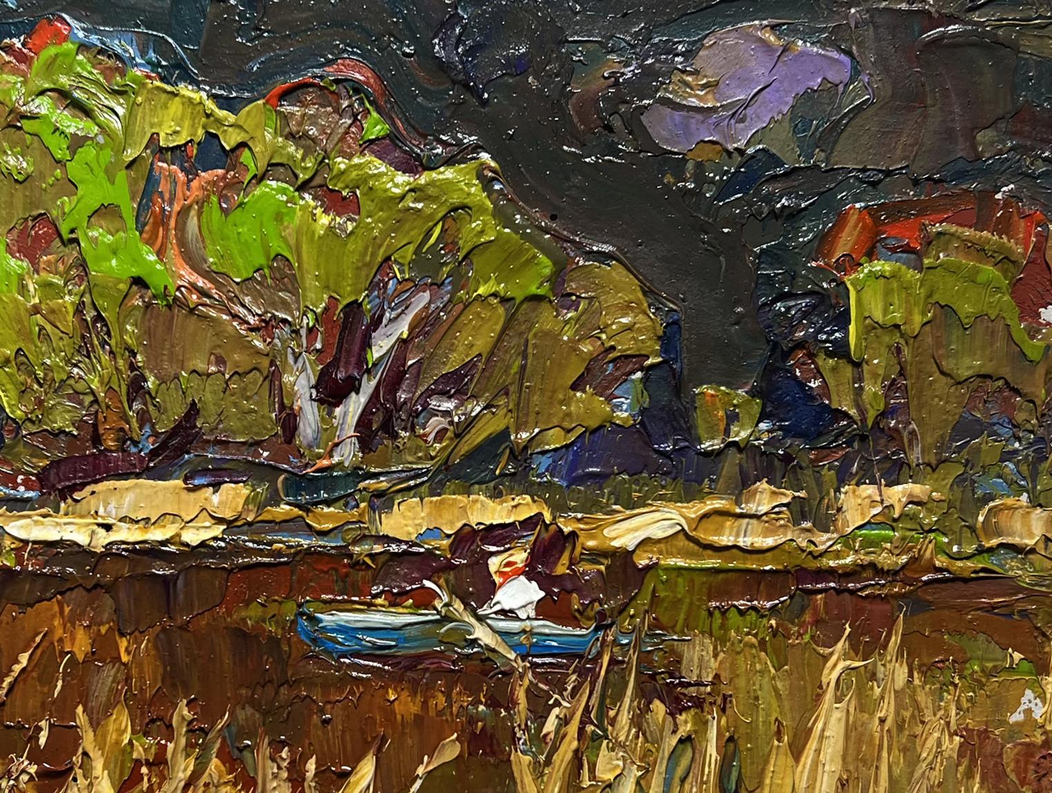 Impasto oil painting Going fishing after the rain by Oksana Ivanyuk