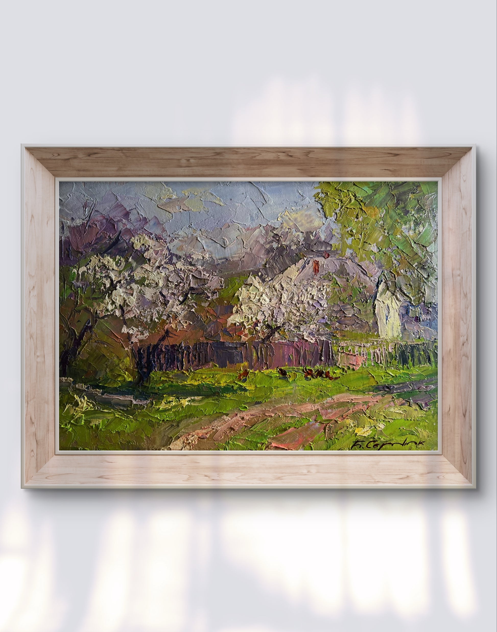 Oil painting Cherry blossoms by Boris Serdyuk, pastoral scene