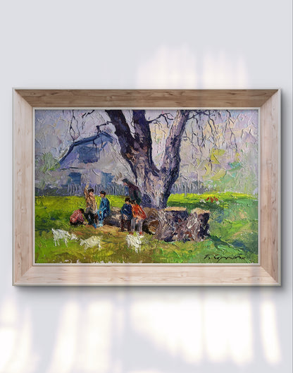 Oil painting May day in the village by Boris Serdyuk pastoral scene