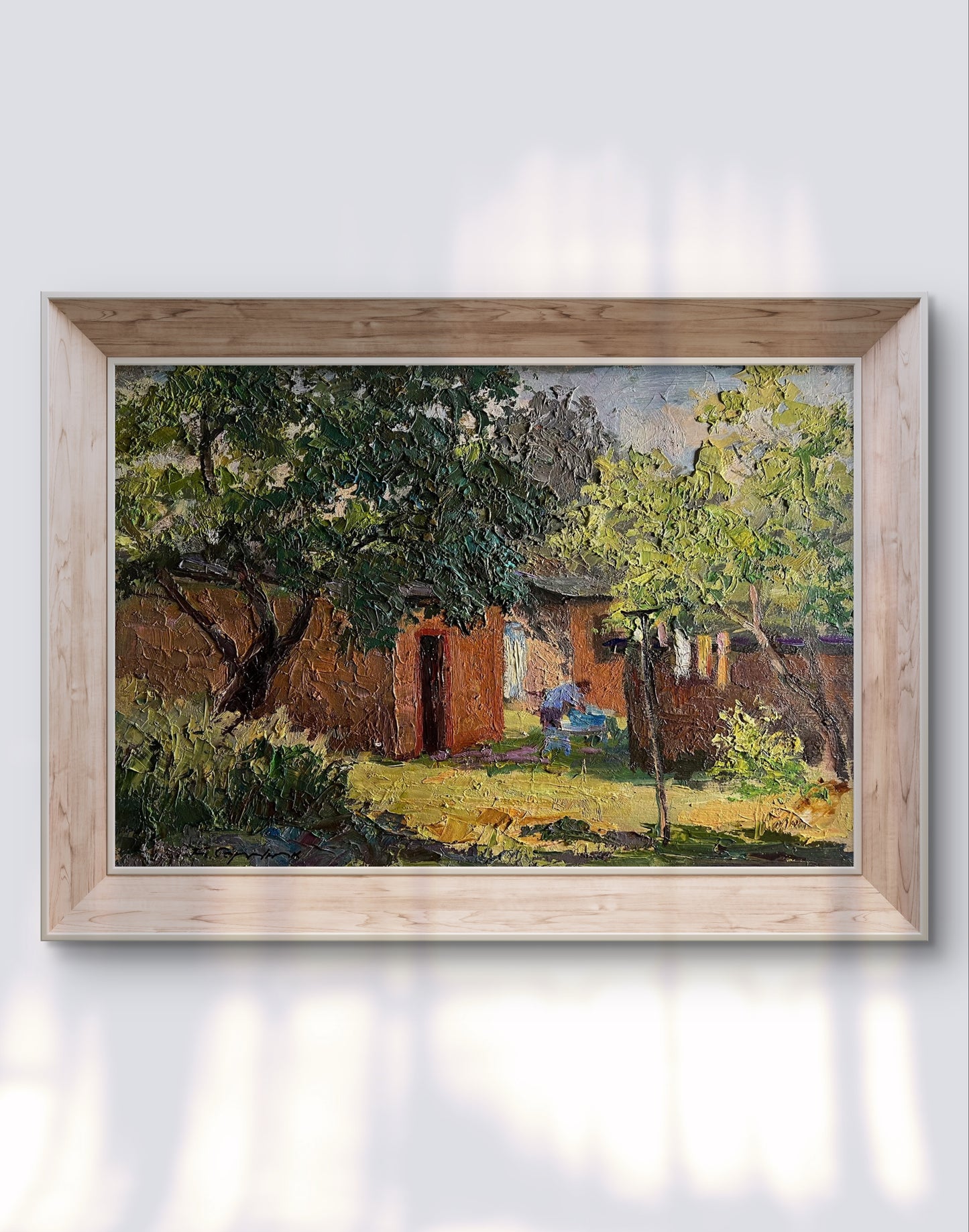 Oil painting Summer holidays in the village by Boris Serdyuk, sunlit garden scene