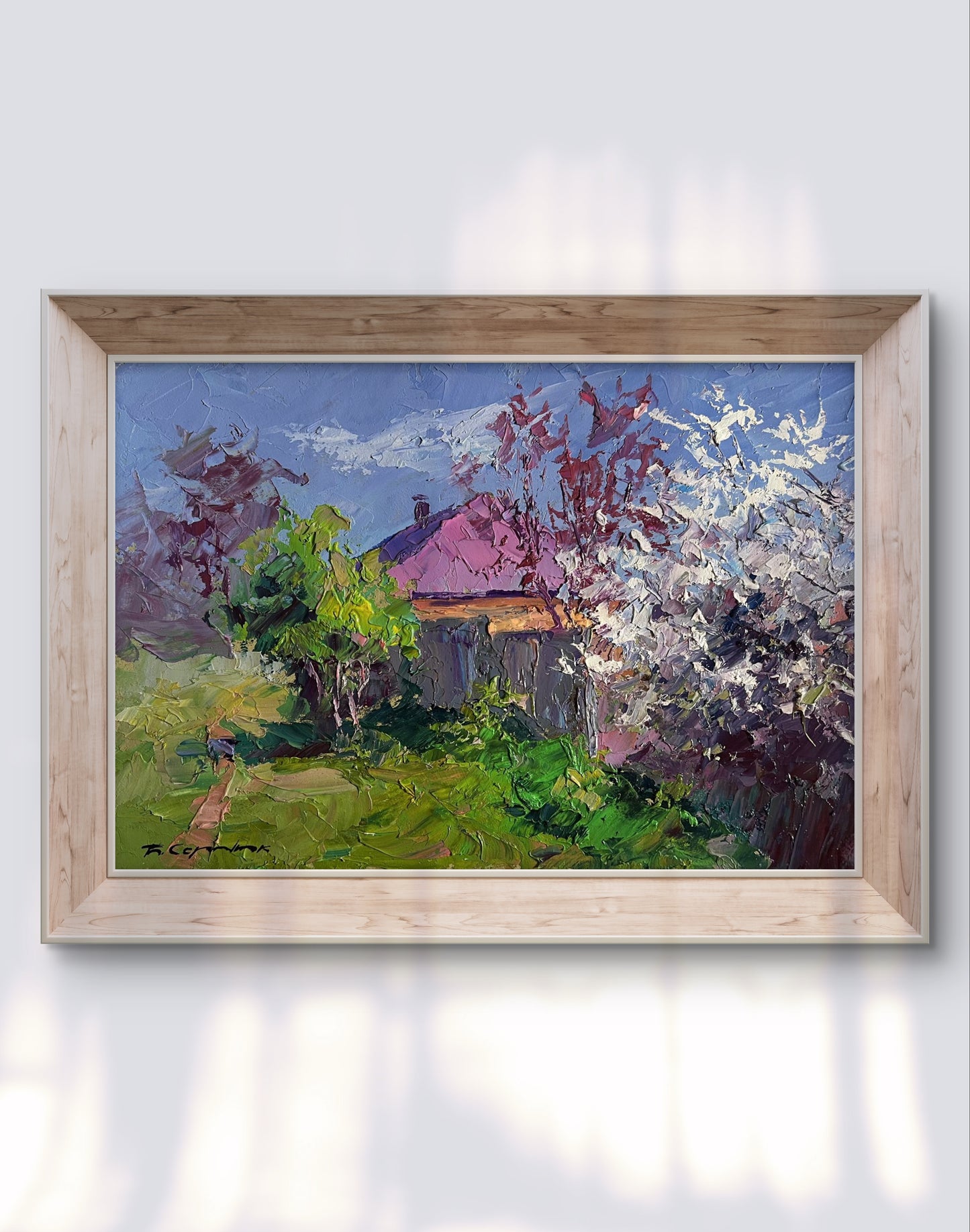 Framed oil painting Cherry blossom by Boris Serdyuk impressionist garden scene