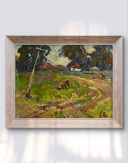 Rustic oil painting The road leading to the village by Oksana Ivanyuk
