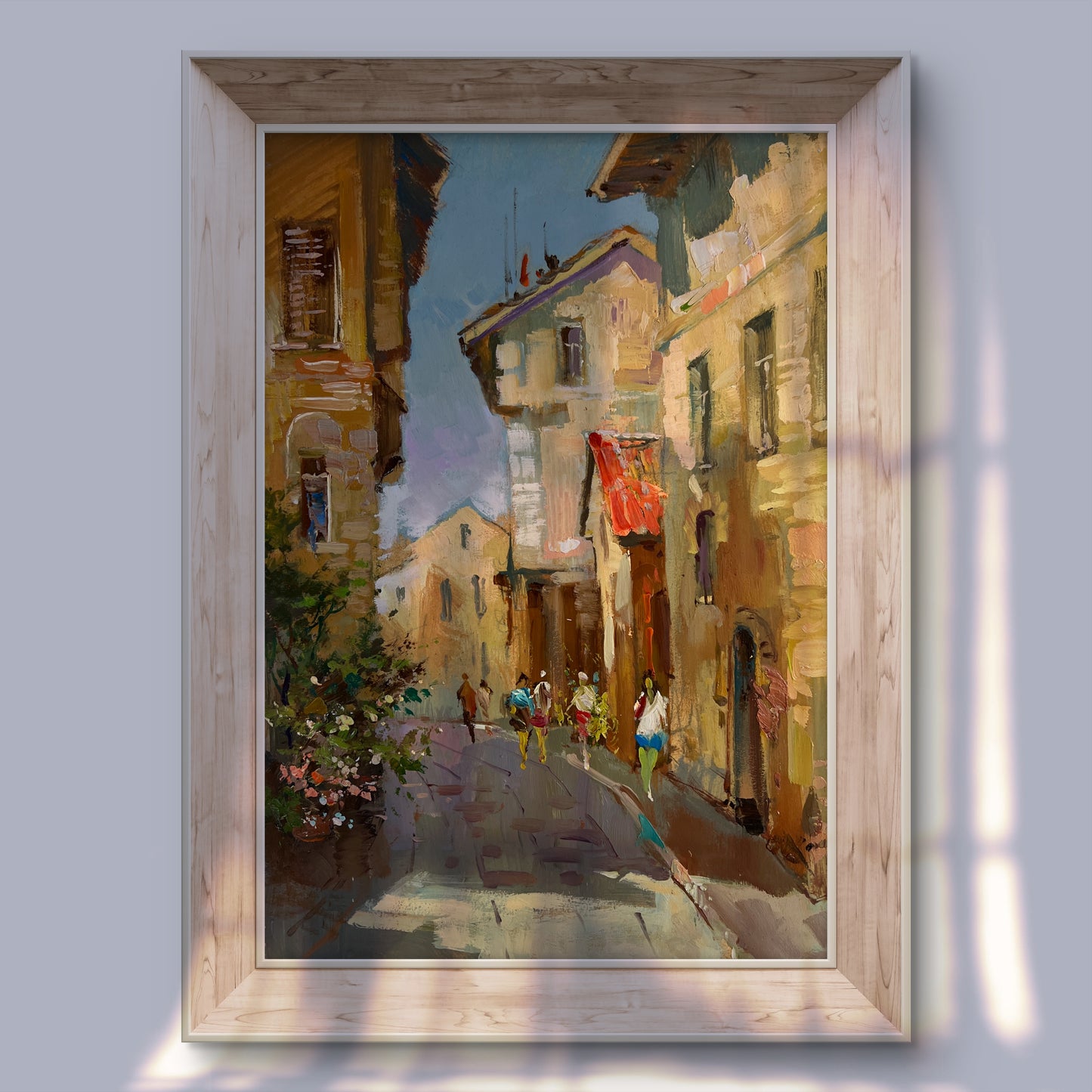 Oil painting Summer walk around the city by Yuriy Suprunchuk, sunlit alleyway