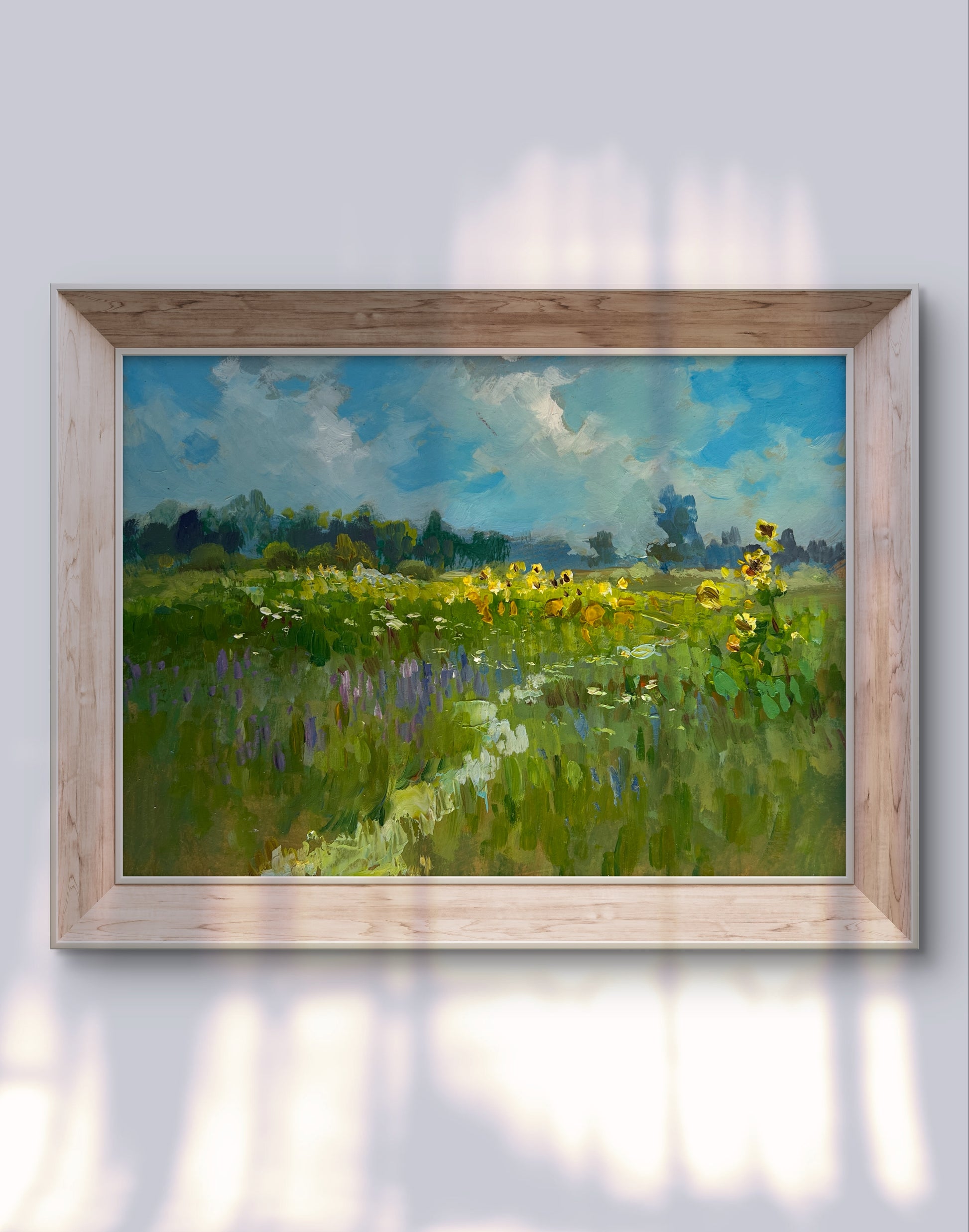 Framed oil painting of sunflower fields by Yuriy Suprunchuk