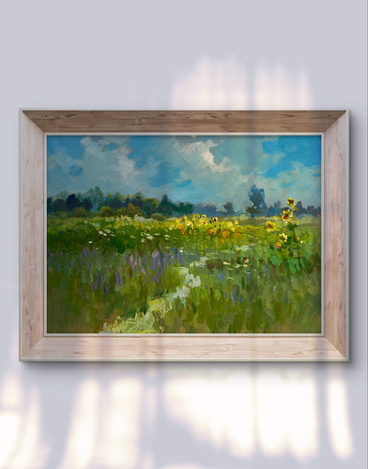 Framed oil painting of sunflower fields by Yuriy Suprunchuk