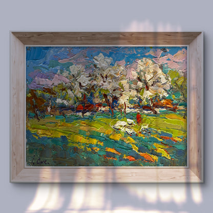 Oil painting Spring has come by Oksana Ivanyuk in light wood frame