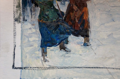 Impressionistic oil painting of winter rally by Konstantin Pokulity