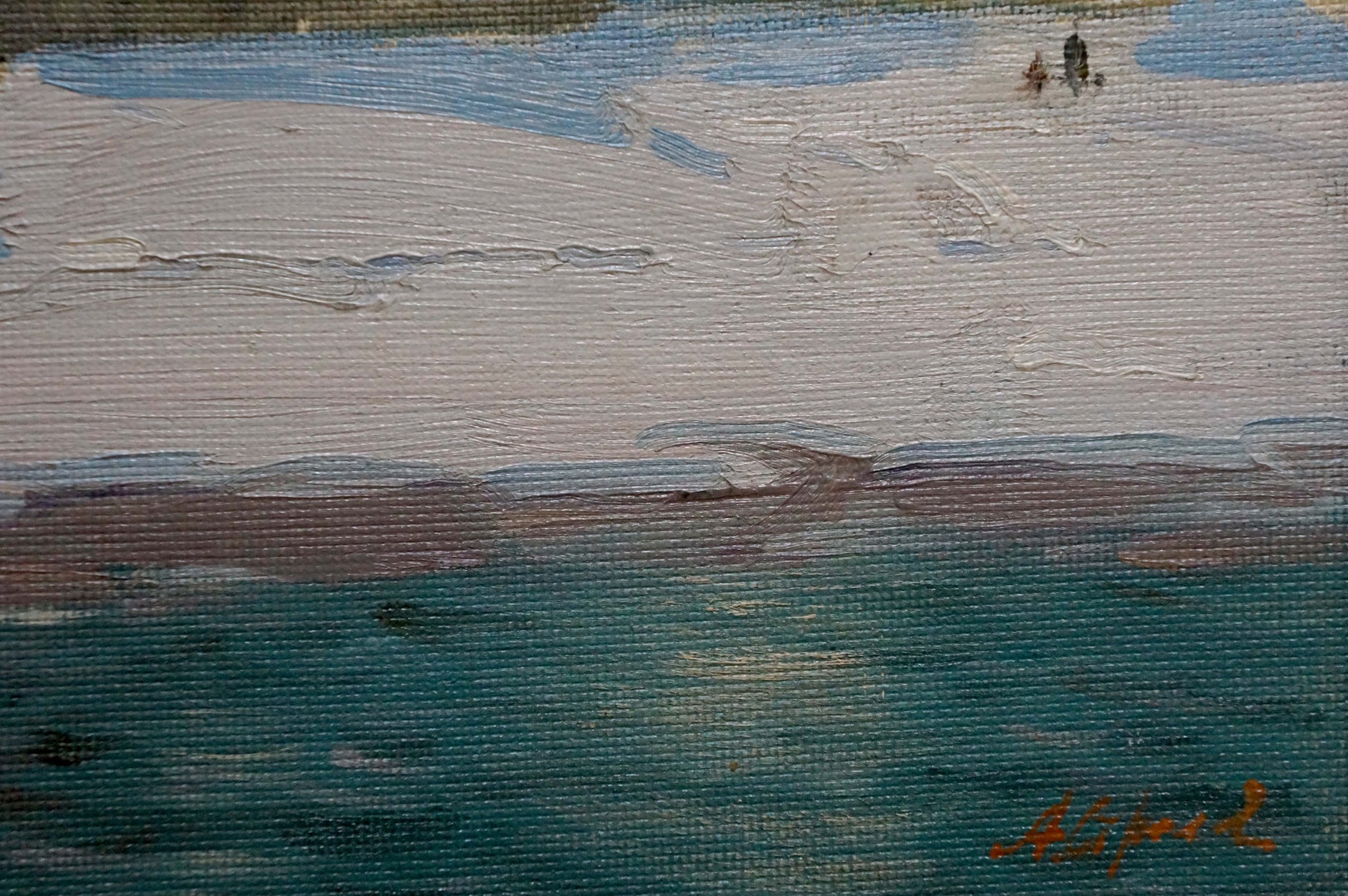 Textured impasto oil painting by Strelov Arkady Efimovich, coastal city scene