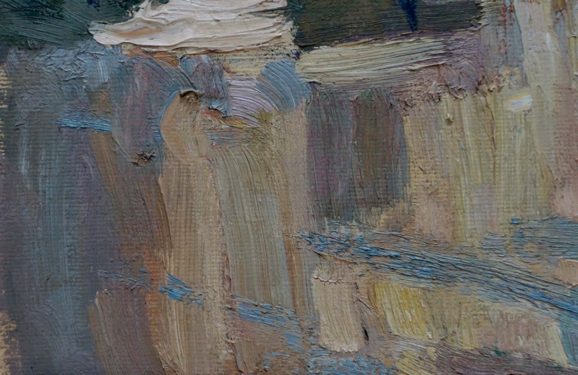 Oil painting Landscape Square by Dulfan Lucien Veniaminovich, textured impasto in earthy tones