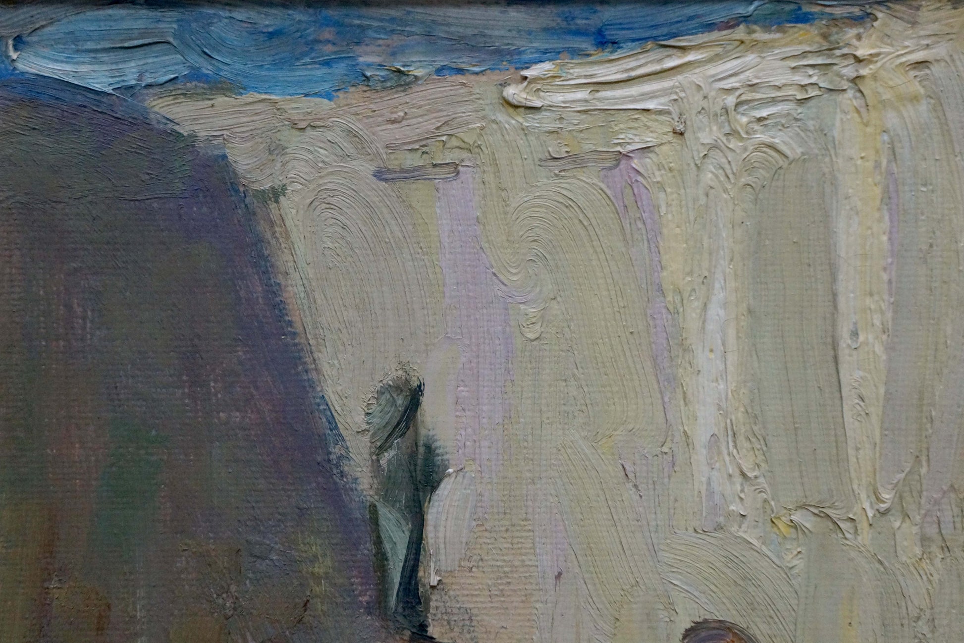 Oil painting landscape by Dulfan Lucien Veniaminovich: rugged cliffside in impasto
