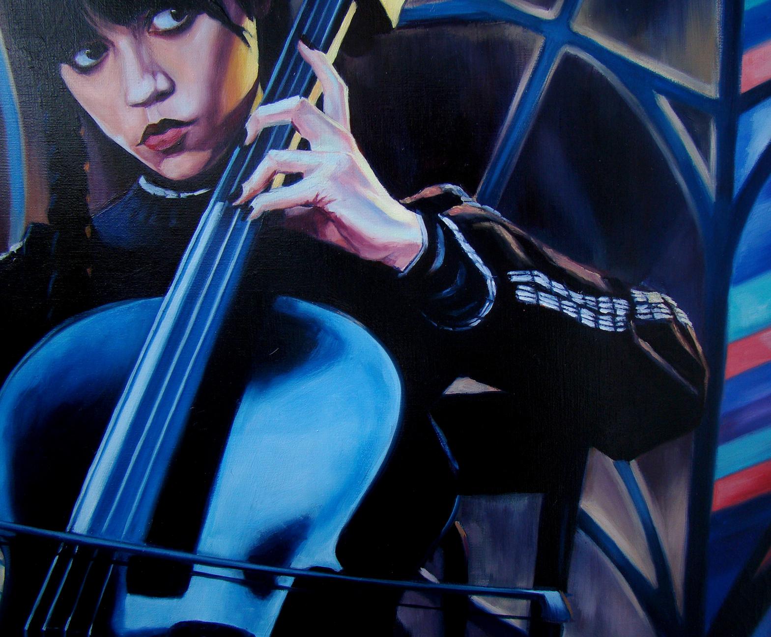 Oil painting Wednesday by Yulia Lihina: glossy deep blue cello