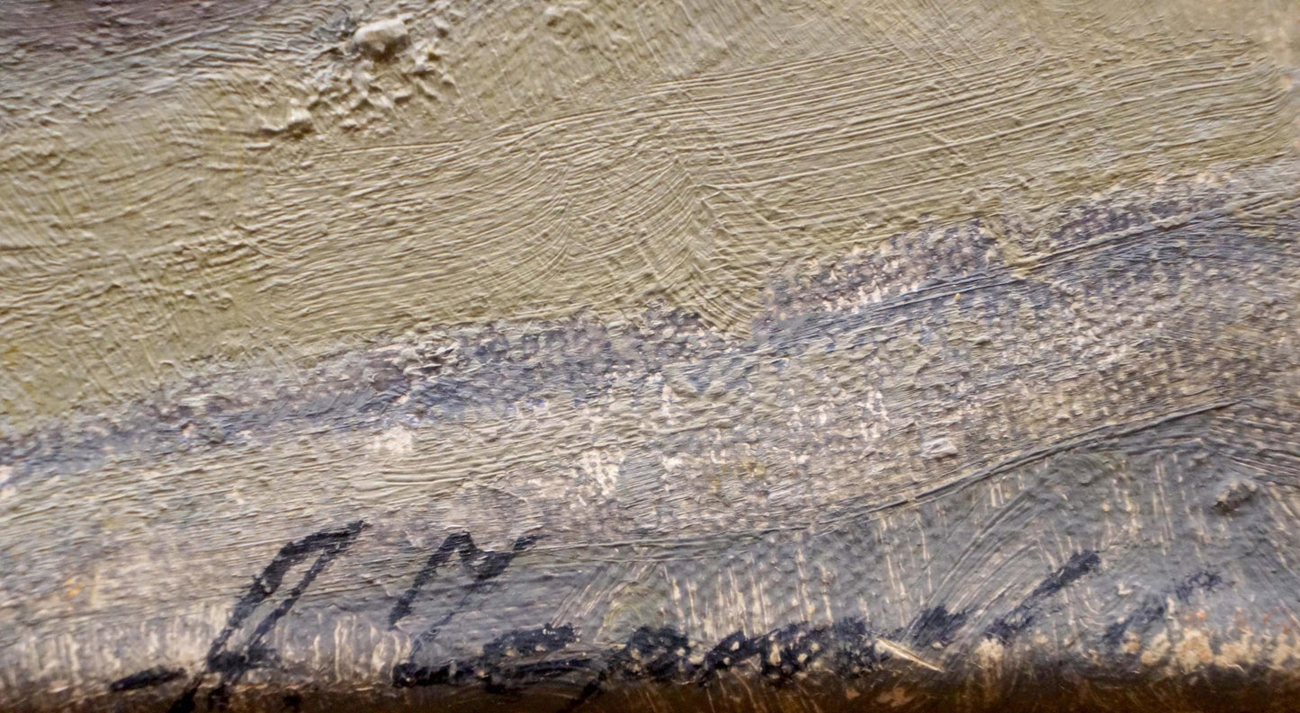 Oil painting Flowers by Chernyaev Anatoly Grigoryevich, textured olive-gray landscape