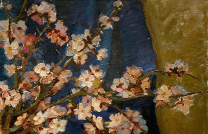 Vibrant oil painting of pink white blossoms by Tsvetkova Valentina Petrovna
